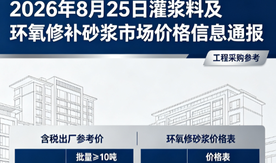 泰和2026年8月25日灌浆料及环氧修补砂浆市场价格信息通报